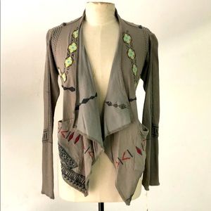 Biya by Johnny Was Embroidered Gray Cardigan